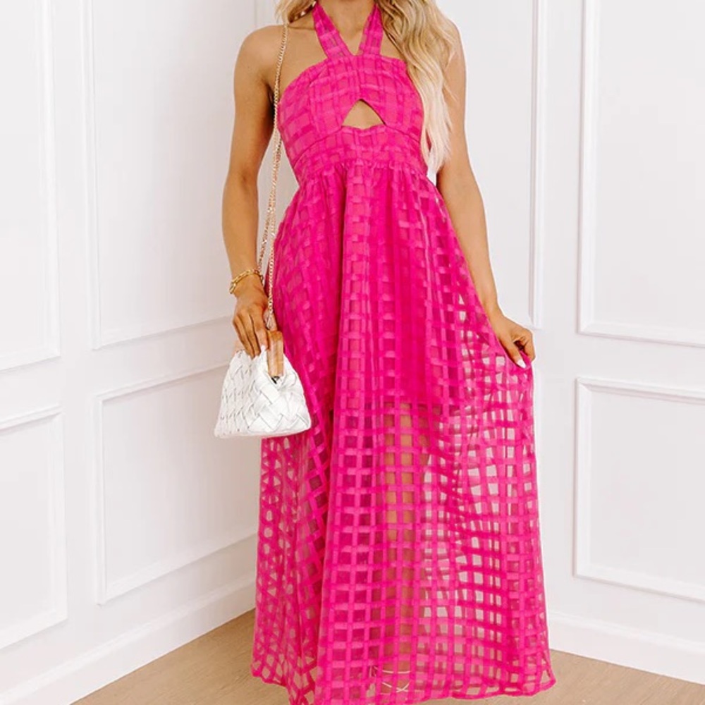 Impressions Hot Pink Halter Maxi Dress